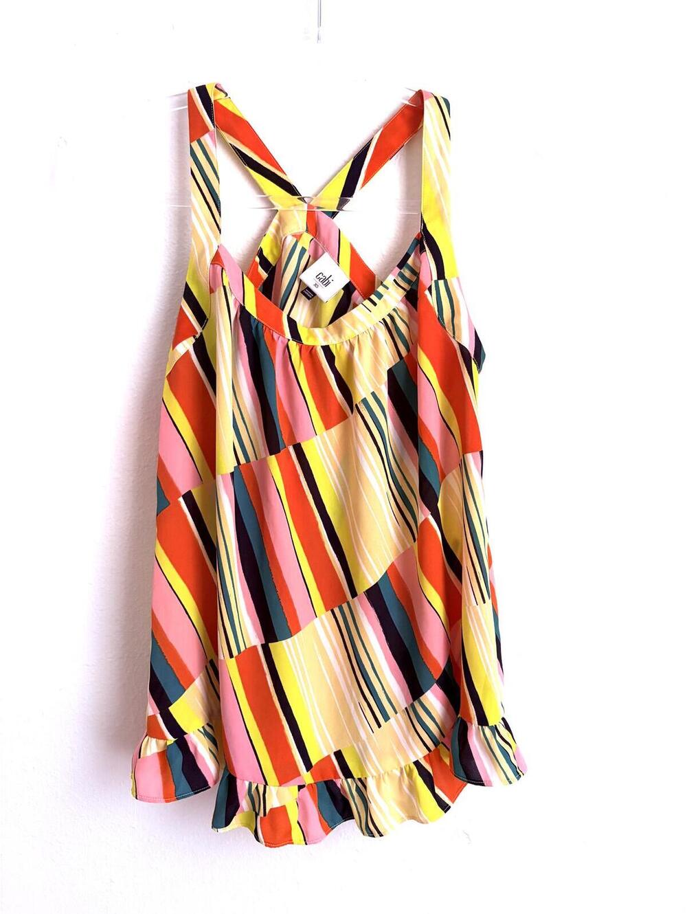 Cabi | Racerback Tank Top Blouse Bottom Ruffle Yellow Pink Orange Size XS